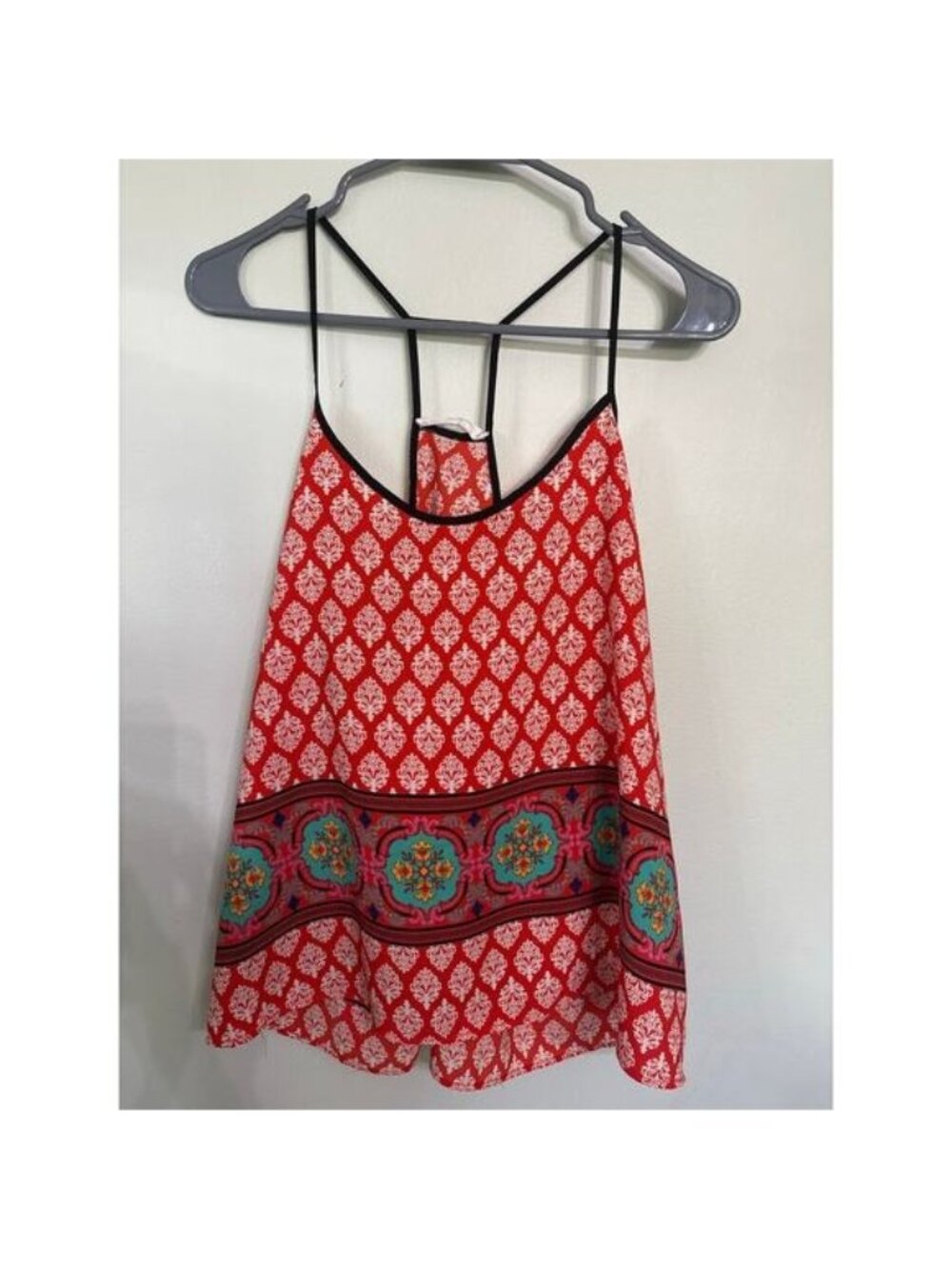 Love Tree Boho Tank Top | Red Print Racerback Cami | Size Small